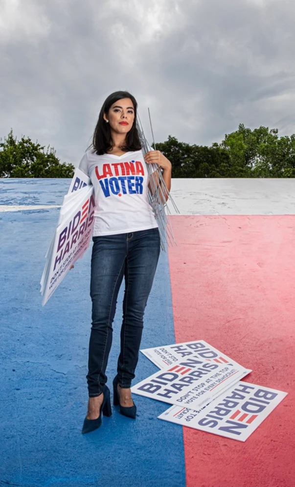 Rebecca Acuña wearing campaign t-shirt